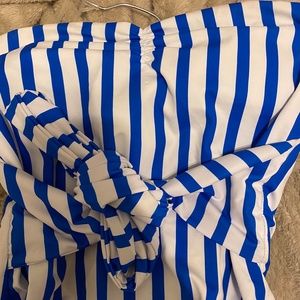 SHEIN Strapless White and Blue Striped One Piece, Size M